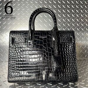 Saint Laurent Croc Embossed Nano Sac Du Jour in Black